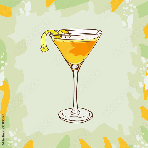 Martinez cocktail illustration. Alcoholic classic bar drink hand drawn vector. Pop art