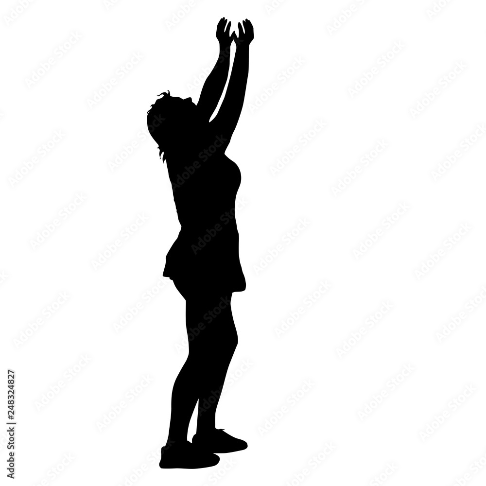 Black silhouettes women with arm raised on a white background Black silhouettes women with arm raised on a white background