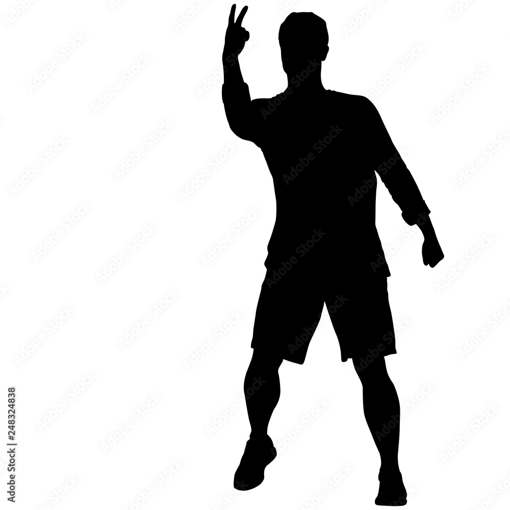 Black silhouettes man with arm raised on a white background Black silhouettes man with arm raised on a white background