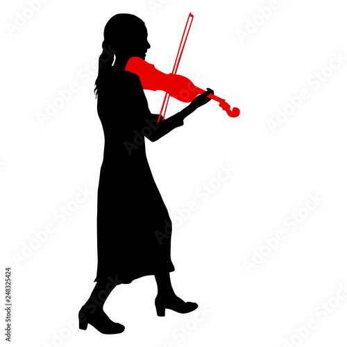 Silhouettes a musician violinist playing the violinon a white background