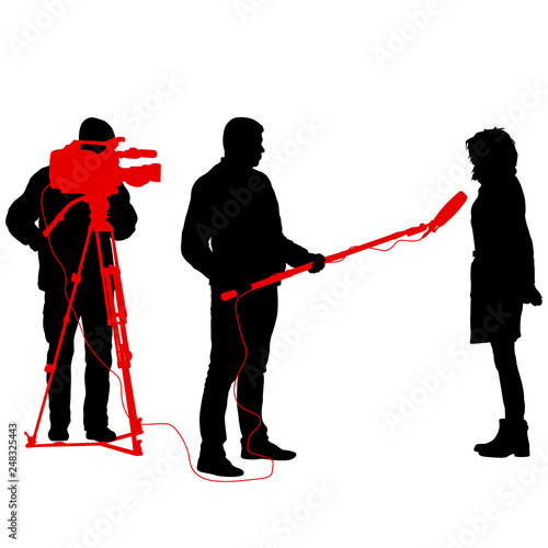Cameraman with video camera. Silhouettes on white background
