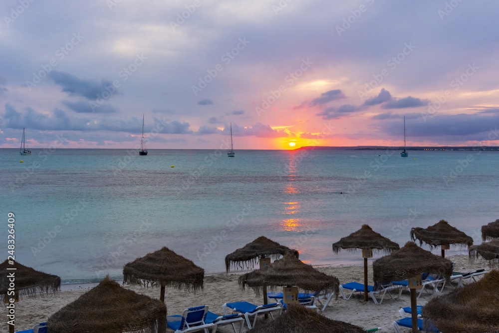 Obraz premium Sunset on Es Trenc beach (playa), south Mallorca, Spain