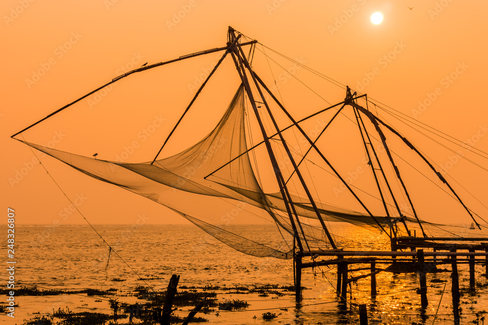 Chinesische Fischernetze, Kochi (Chochin)/Kerala, Indien