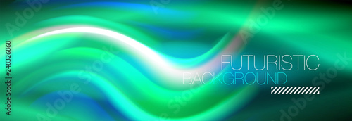 Fluid colors mixing glowing neon wave background, holographic texture