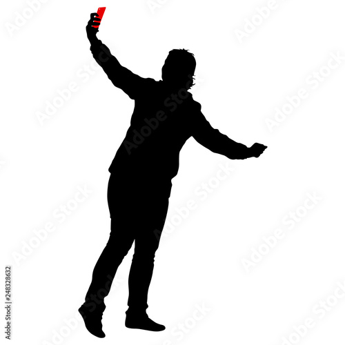 Silhouettes woman taking selfie with smartphone on white background © Arrows
