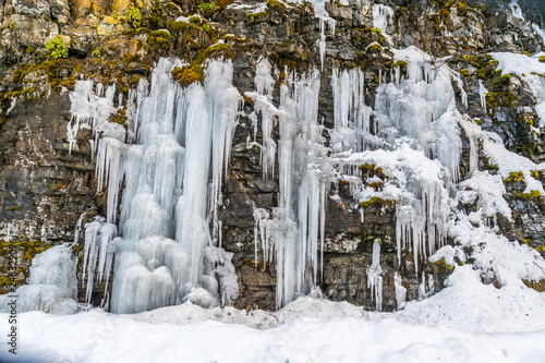 Icicles on rock