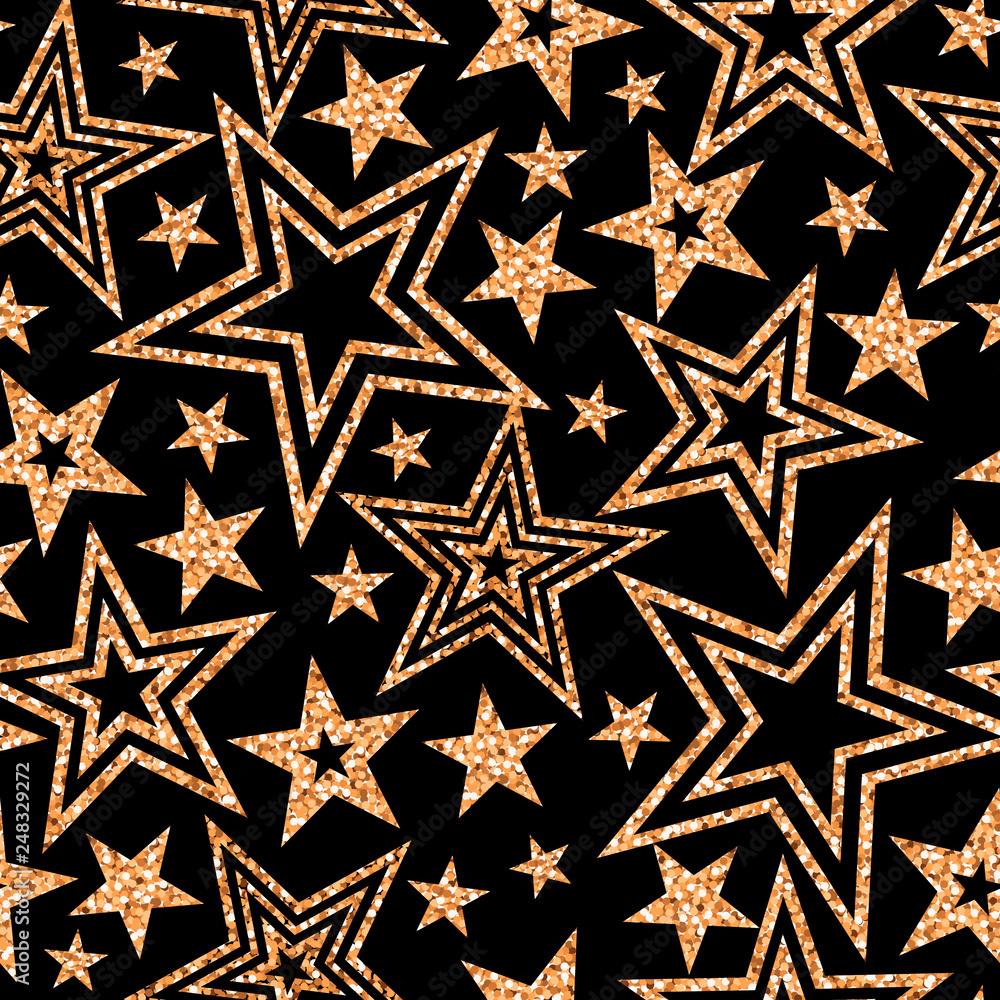 Sparkle seamless pattern with gold glitter stars