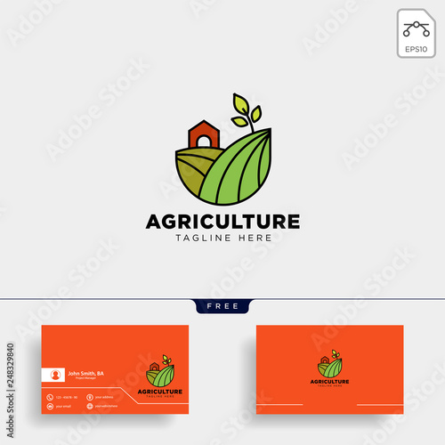 agriculture eco green line art logo template icon element