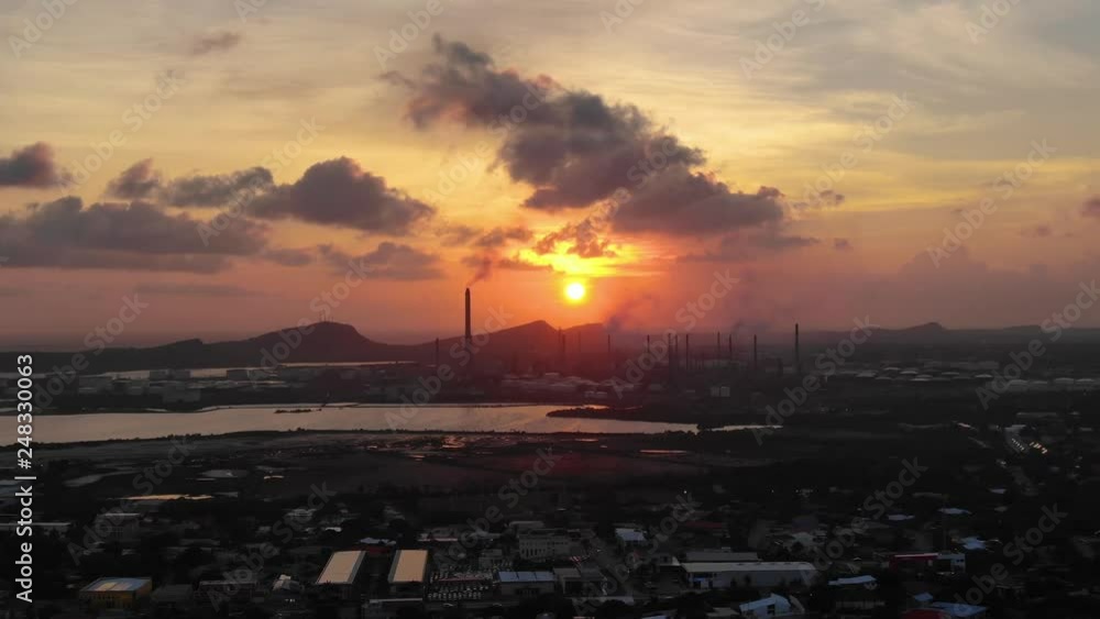Aerial Drone Shot of Oil Refinery at Sunset Aerial Drone Shot of Oil Refinery at Sunset