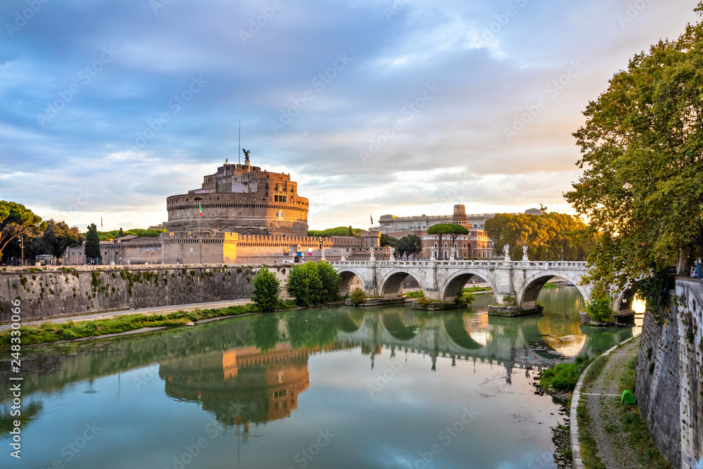 Castel Sant'Angelo and bridge over Tiber river in Rome, Italy