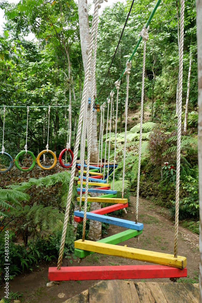 wooden toy bridges and ropes that are used to train body balance wooden toy bridges and ropes that are used to train body balance