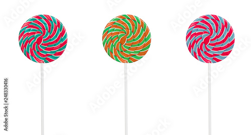 Lollipops round. Lots of sweets on a white background