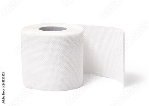 Clean white toilet paper against a white background. Roll of soft toilet paper isolated on white background