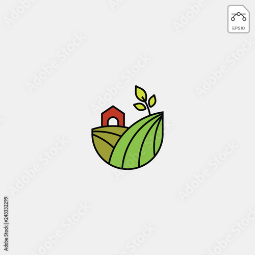 agriculture eco green line art logo template icon element