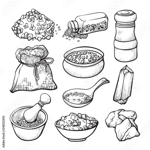 Food salt sketch, natural seasoning and cooking ingredient