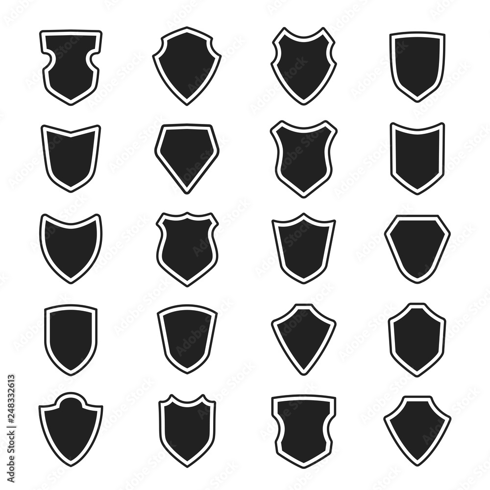 Shield black heraldic guard shape icon set Shield black heraldic guard shape icon set