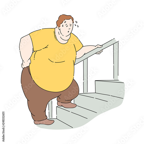 Vector flat overweight obese unhappy man sweating