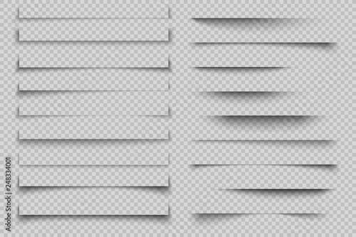 Paper shadow effect. Transparent realistic page shadows with corners, banner poster flyer shadows with corners. Vector design template