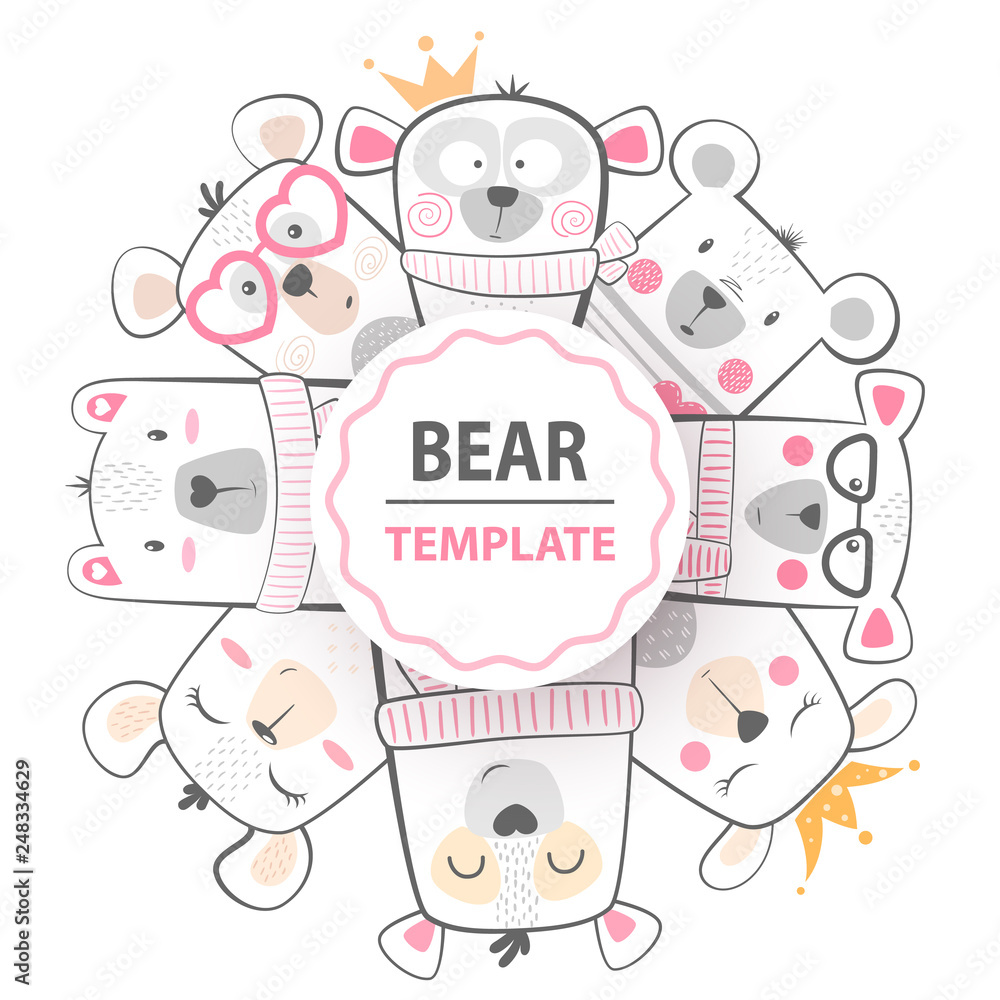 Obraz premium Cute winter illustration. Bear characters.