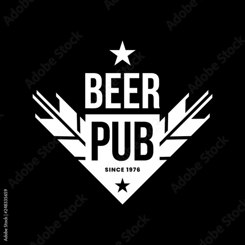 Modern craft beer drink vector logo sign for bar, pub, store, brewhouse or brewery isolated on black background. Premium quality ear arrow logotype illustration. Brewing emblem t-shirt badge design.