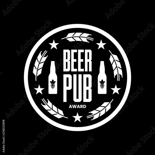 Modern craft beer drink vector logo sign for bar, pub, store, brewhouse or brewery isolated on black background. Premium quality emblem logotype illustration. Brewing round fest t-shirt badge design.
