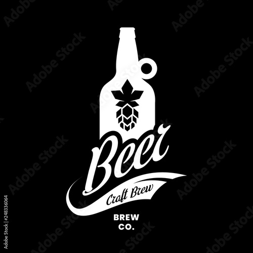 Modern craft beer drink vector logo sign for bar, pub, store, brewhouse or brewery isolated on black background. Premium quality bottle logotype illustration. Brewing emblem t-shirt badge design.
