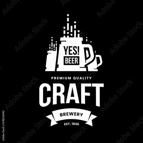 Modern craft beer drink vector logo sign for bar, pub, store, brewhouse or brewery isolated on black background. Premium quality mug logotype illustration. Brewing fest fashion t-shirt badge design.