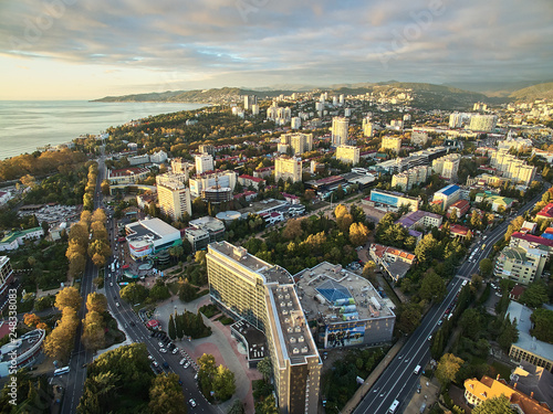 Autumn panorama of Sochi. Aerial view