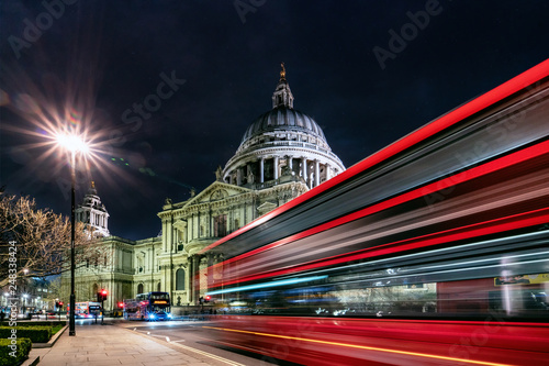 Light Trails and St. Paul's Cathedral at night - London UK 
