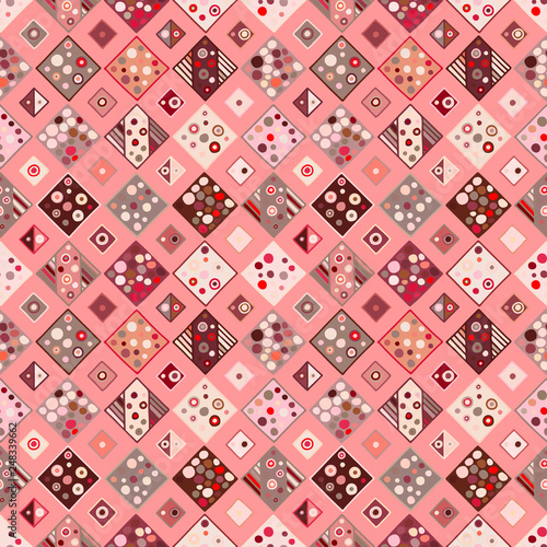 Seamless vector geometrical pattern, hand drawn decorative elements. Graphic design, drawing illustration. Print for fabric, textil, wallpaper, wrapping, packaging. Vintage retro old style background