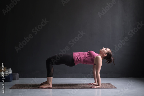 woman practicing yoga concept, doing Purvottanasana exercise, Upward Plank pose