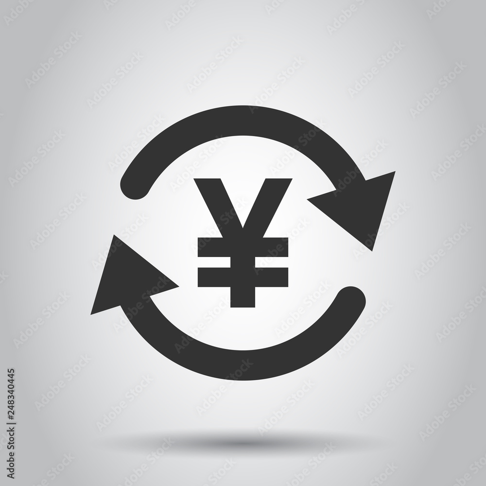 Obraz premium Yen, yuan money currency vector icon in flat style. Yen coin symbol illustration on white background. Asia money business concept.