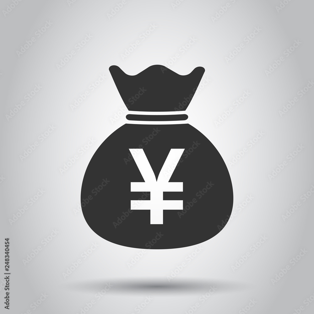Yen, yuan bag money currency vector icon in flat style. Yen coin sack symbol illustration on white background. Asia money business concept. Yen, yuan bag money currency vector icon in flat style. Yen coin sack symbol illustration on white background. Asia money business concept.