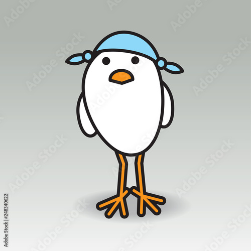 Single White Chick wearing Blue Handkerchief Staring forward