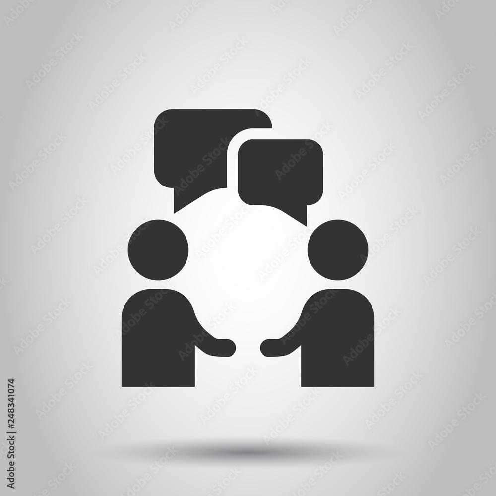 Talk people icon in flat style. Man with speech bubble illustration on white background. Talk chat business concept. Talk people icon in flat style. Man with speech bubble illustration on white background. Talk chat business concept.