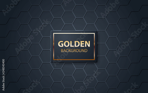 Luxury black background. Golden list on black square with polygonal pattern.