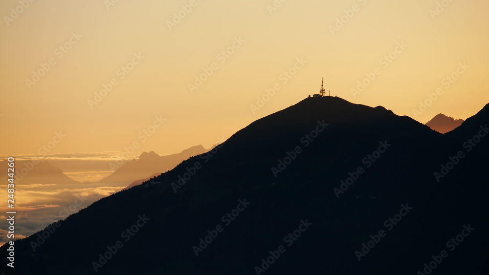 Early morning panoramic view from Schlick, Tirol, Stubai, Austria.