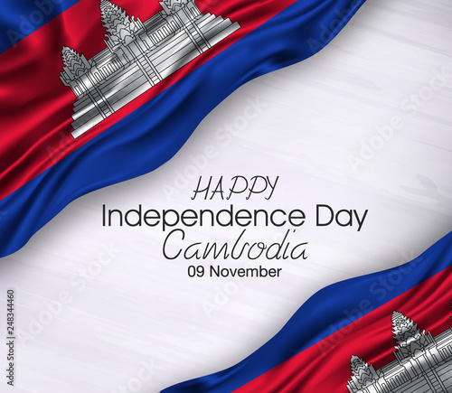 Vector illustration of Happy . Waving flags isolated on gray background, cambodia,09 november,independence day.
