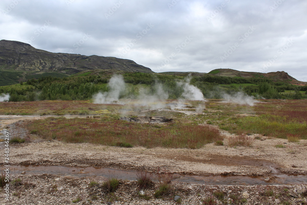 Sulphureus vapors of a geyser, Strokkur, Geysir, Iceland Sulphureus vapors of a geyser, Strokkur, Geysir, Iceland