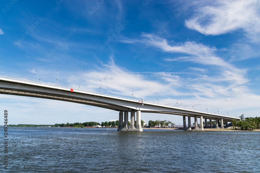 Voroshilovsky road bridge over the River Don in Rostov-on-Don. Clear Sunny summer day.