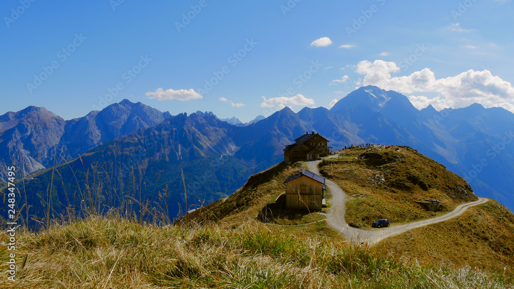 Fototapeta premium Starkenburger Hut in Stubaital, Austrian Alps