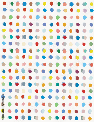 Colorful Irregular Dots Vector Pattern. Hand Drawn Infantile Style Design. Funny Multicolor Dots on a White Background. Cute Simple Design. Brushed Polka Dots.