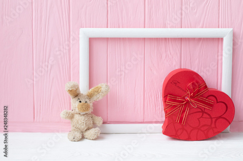 Presents for Valentine's Day. Red box for present. Heart red box 