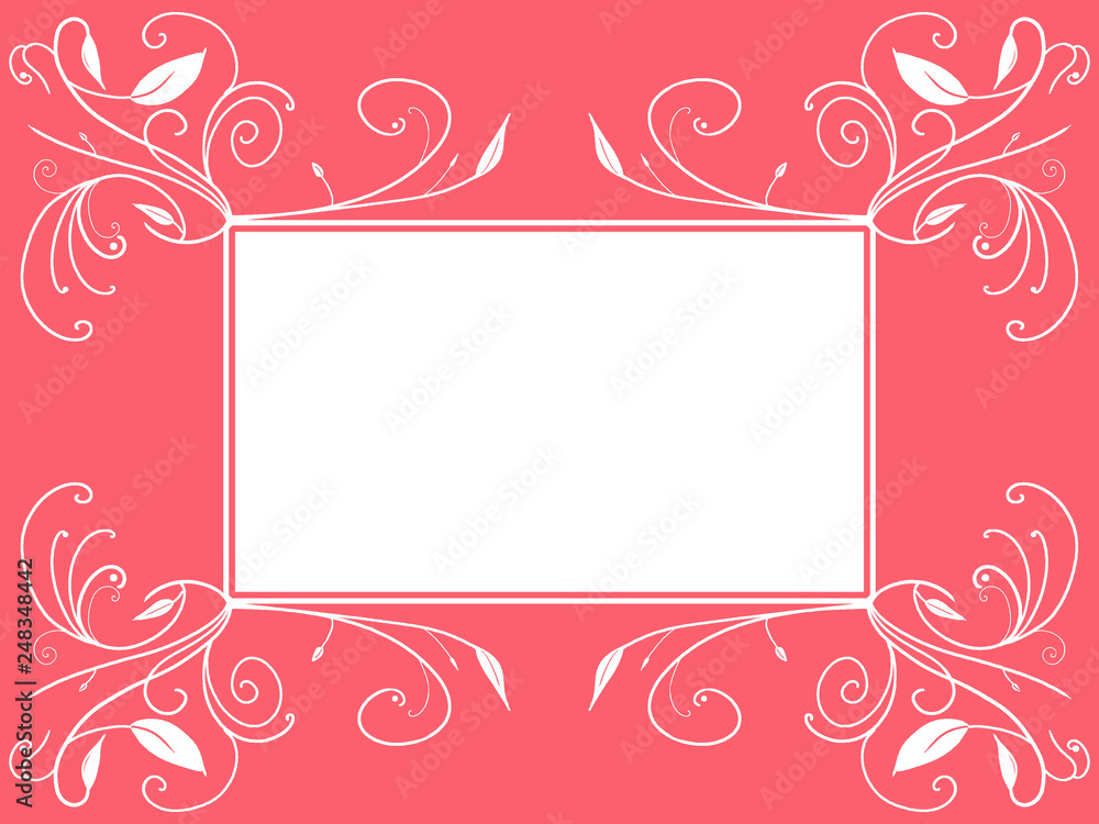 florales Ornament rechteck weißes Textfeld auf coralle, pink Hintergrund florales Ornament rechteck weißes Textfeld auf coralle, pink Hintergrund