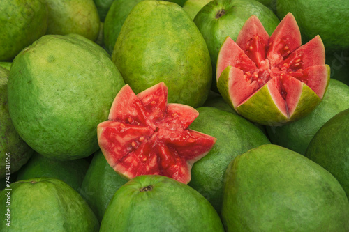 Tropical fruit pink guava, psidium guajava photo