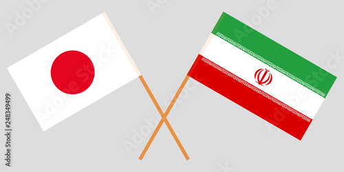 Iran and Japan. The Iranian and Japanese flags. Official colors. Correct proportion. Vector