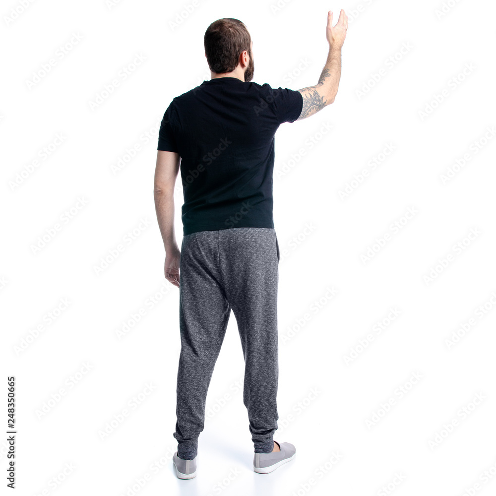 © Kabardins photo - Man in black t-shirt beard showing on white background isolation, back view