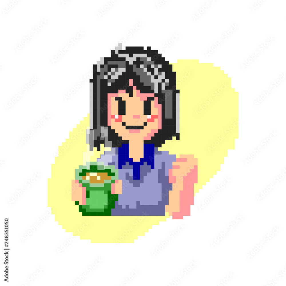 Vector iillustration of Girl & Coffee cup in Pixel style Vector iillustration of Girl & Coffee cup in Pixel style