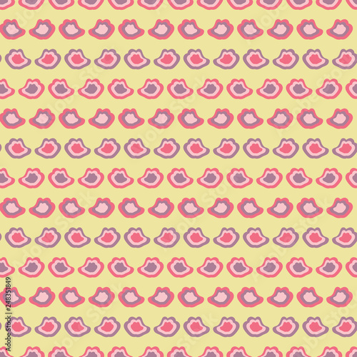 Cute, small hand drawn organic shapes repeat in horizontal rows in this seamless pattern. Vector design in Spring colors, great for fashion, textiles, home decor, stationery items and scrapbooking.