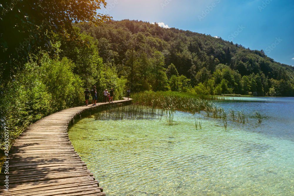 Croatia - July 24, 2018. Beautiful view in Plitvice Lakes National Park. Croatia - July 24, 2018. Beautiful view in Plitvice Lakes National Park.